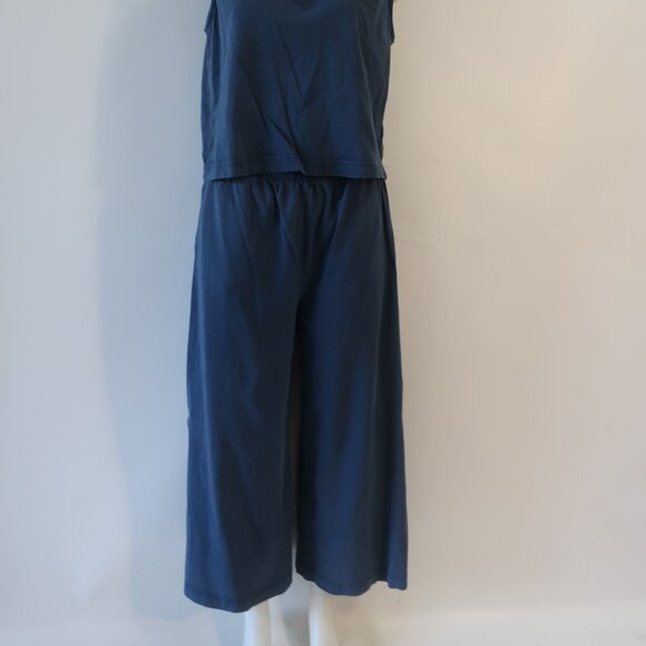 Women Z Supply Teal 2Pc Lounge Set Cotton V-Neck Top Pull-On Flared Crop Pants M - Picture 7 of 13